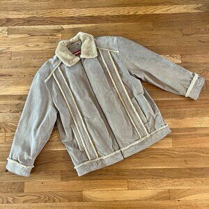 Mangoon Beige Leather Shearling Collar Jacket - Men's 4XL / 60 (or for a L/XL!)